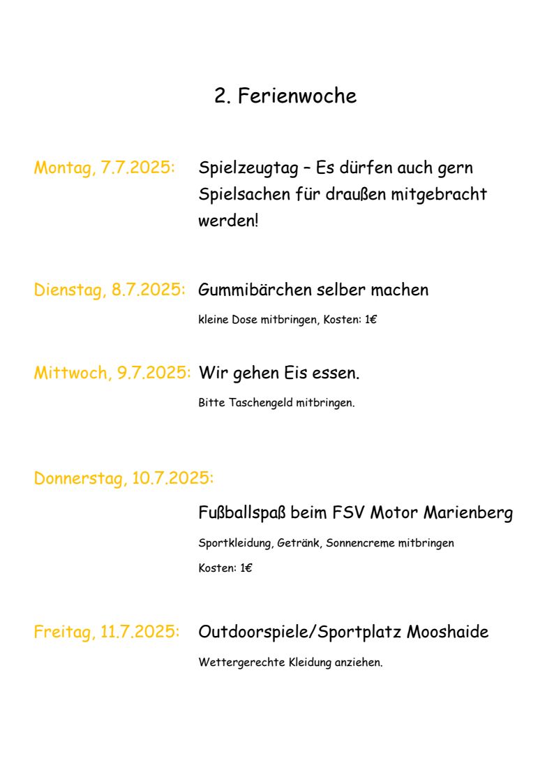 Sommerferienprogramm des Hortes „Flachsröste“ 2025